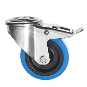 Bolt hole Castor 80mm Blue Rubber Wheel and Brake