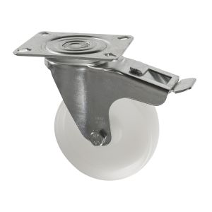 125mm Swivel Braked Castors White Nylon Wheel