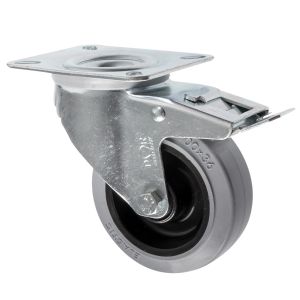 100mm Swivel Braked Castor Grey Rubber Wheel