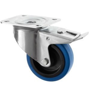 125mm Swivel Braked Castors Blue Rubber Wheel