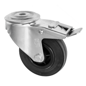 Bolt Hole Swivel Braked Castor Rubber Wheel