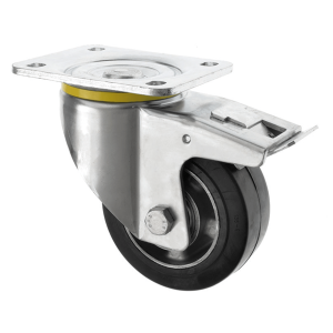 160mm Heavy Duty Braked Castors Black Rubber Wheel