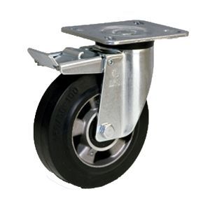 LAG 200mm Black Elasticated Rubber Wheel, Heavy Duty Swivel Braked Castor