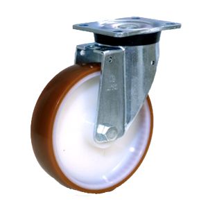 LAG 200mm Swivel Zinc Plated Steel Caster with Orange Polyurethane Wheel 