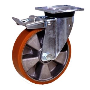 TAU Heavy Duty Braked Castors Polyurethane 160mm Aluminium Wheel 600kg