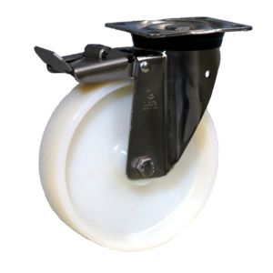 Zinc Plated Braked Swivel Castor with 100mm White Nylon Wheel LAG