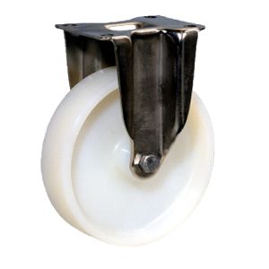 Zinc Plated Fixed Castor with 100mm White Nylon Wheel LAG