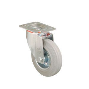 100mm Pressed Steel Swivel Castor with Grey Rubber Wheel