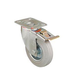 100mm Pressed Steel Swivel Castor with Grey Rubber Wheel