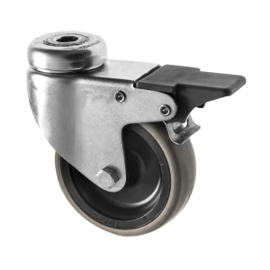 75mm M10 Bolt Hole Braked Castors Grey Rubber Wheel 