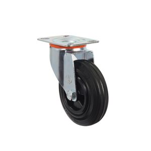 80mm Pressed Steel Swivel Castor with Black Rubber Wheel