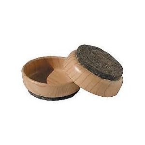 Plastic Felt Base Castor Cups Light Wood Effect 44mm Set of 4 