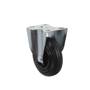 100mm Pressed Steel Fixed Castor with Black Rubber Wheel