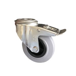 80mm Swivel Bolt Hole Braked Castor Grey Rubber Wheel