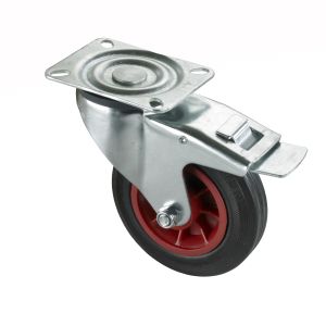 Pair of Braked Castors 160mm Rubber Tyred Wheels