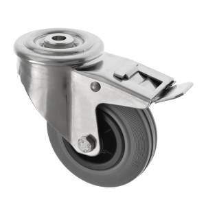 80mm Bolt Hole Stainless Steel Castor with Brake Grey Rubber Wheel