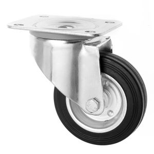 100mm Swivel Castors with a black Rubber Wheel with a Metal Centre