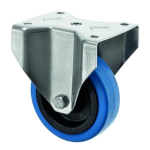 Fixed Stainless Steel Castors 80mm Blue Rubber Wheel