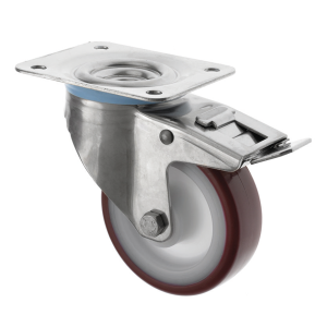 125mm Swivel Stainless Steel Braked Castor Polyurethane Wheel