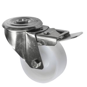 316 Stainless Steel Braked Bolt Hole Castor with Nylon Wheel 100mm