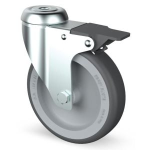 80mm Institutional Swivel Braked Zinc Plated Castor Grey Thermoplastic wheel