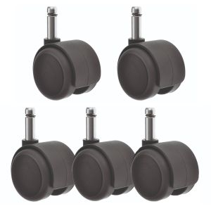 50mm Twin Wheeled Office Chair Castors with M10 Circlip Fitting x 5