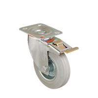 Pressed Steel Swivel Castors with Grey Rubber Wheel and Directional Brake