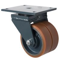 G80 Swivel Top Plate Cast Iron Twin Castors with Brown Polyurethane 