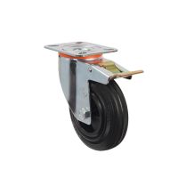 Pressed Steel Swivel Castors with Black Polypropylene Wheel and Directional Brake