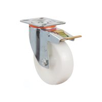 Pressed Steel Swivel Castors with White Nylon Wheel and Directional Brake