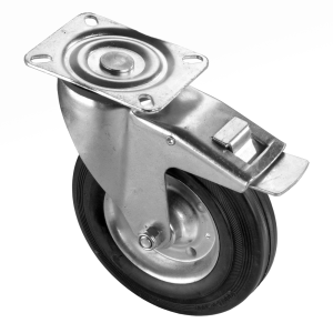 200mm Braked Castors Black Rubber Wheel with Steel Centre